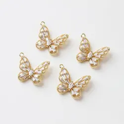 2PCS Butterfly-shaped Zircon Pendant Diy Earrings Necklace Handmade Material Accessories Plated with 14k Gold To Preserve Color