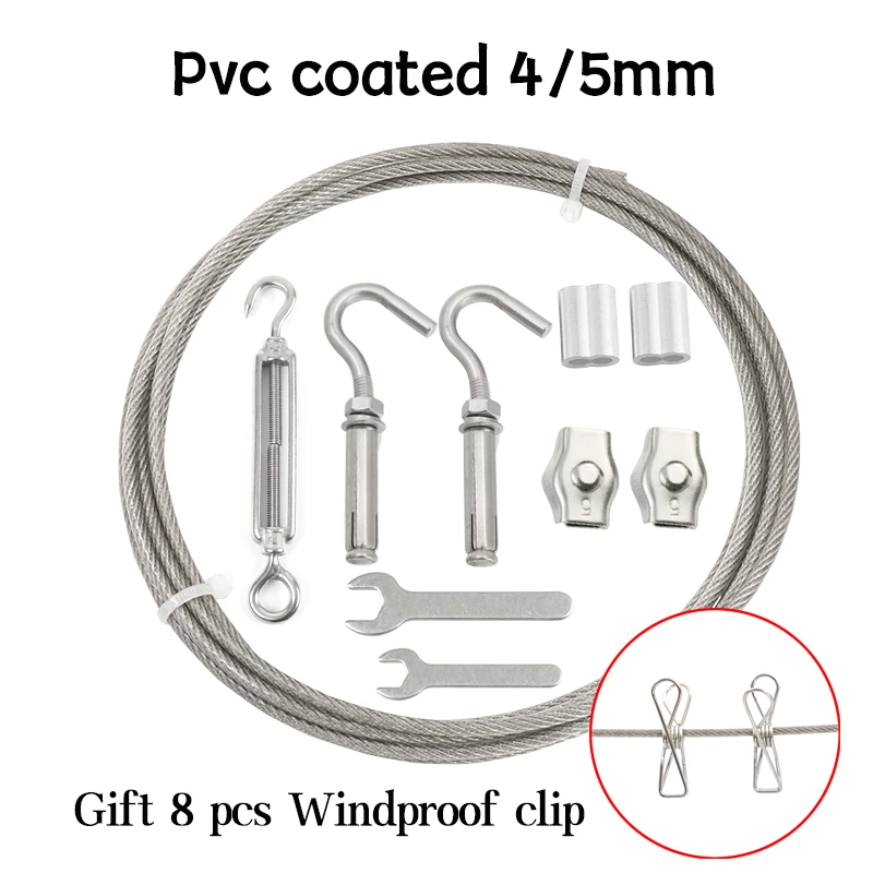 

Stainless Steel Clothesline Portable Detachable Laundry Wire Pvc Coated Clothesline Wire Kit with Tightener System Hanging Rope