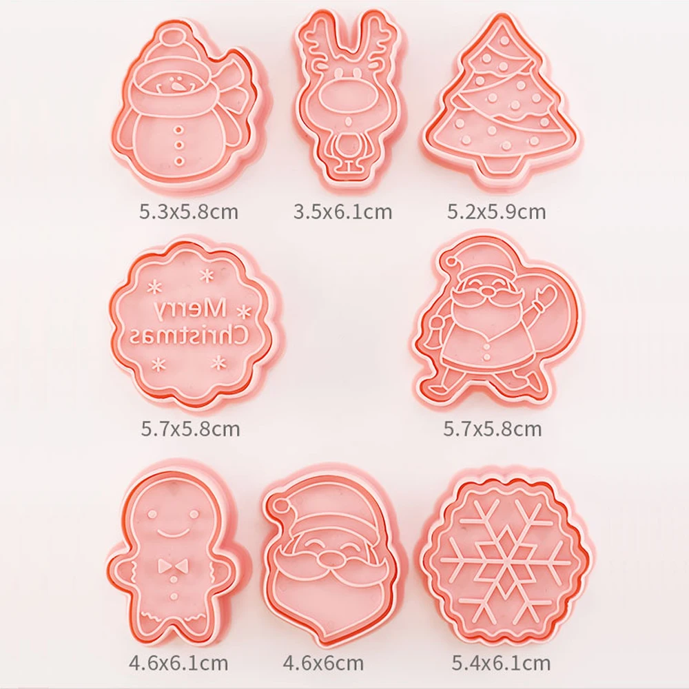 8Pcs/Set Christmas Mold Santa Claus Elk Snowflake Snowman Gingerbread Man Pattern Mold Biscuit Mold Cookie Cutter Sugarcraft