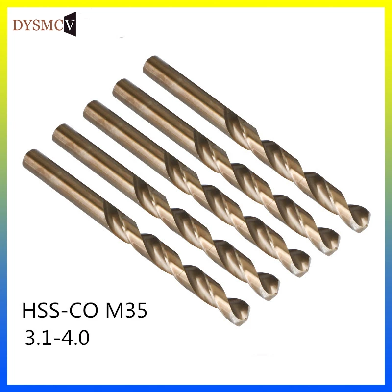 10 PCS Wiertła kręte 3.1, 3.2, 3.3, 3.4, 3.5, 3.6, 3.7, 3.8, 3.9 4mm HSS-CO M35 stalowy trzpień prosty do stali nierdzewnej