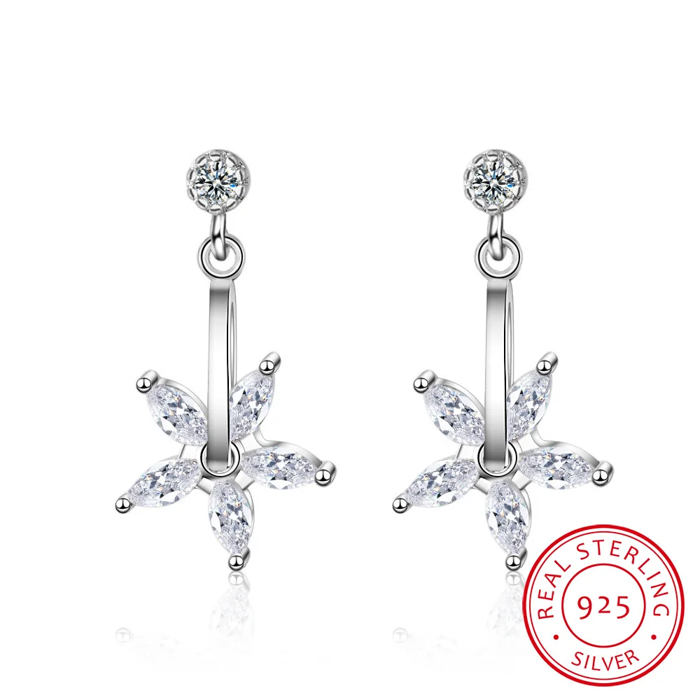 Simple Exquisite 925 Sterling Silver Earrings Five-petal Flower Zirconia Rotating Earrings For Women oorbellen S-E775