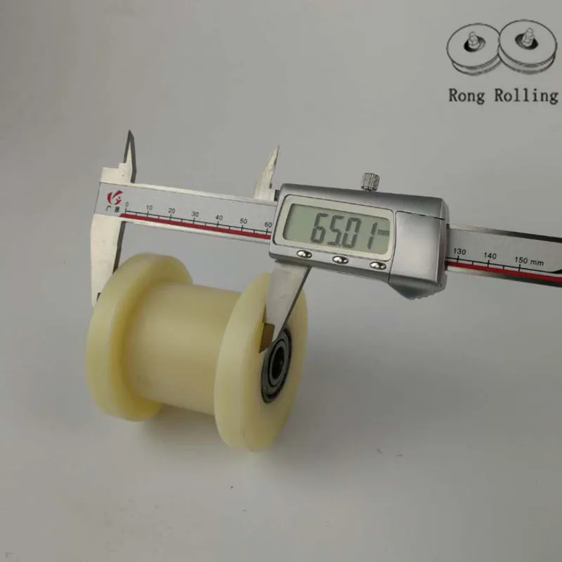 H-groove width 45mm,nylon grooved roller diameter 70mm,thickness 65mm,nylon rollers/wheels with double 6201RS bearings.