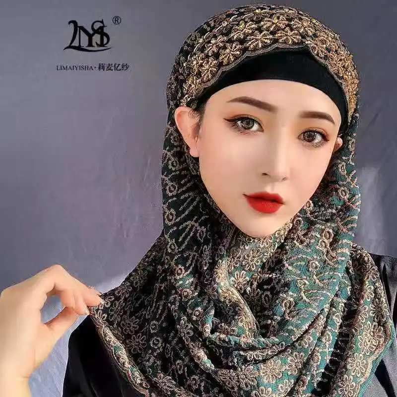 2023 luxury silk Muslim women high quality wedding hijabs Party Birthday present gift Instant Shawl Islamic Fashion Bead Hijab