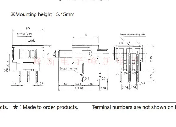 AS2D Japan 2-speed 6-pin toggle switch 90°bent foot waterproof mini micro slide switch power supply