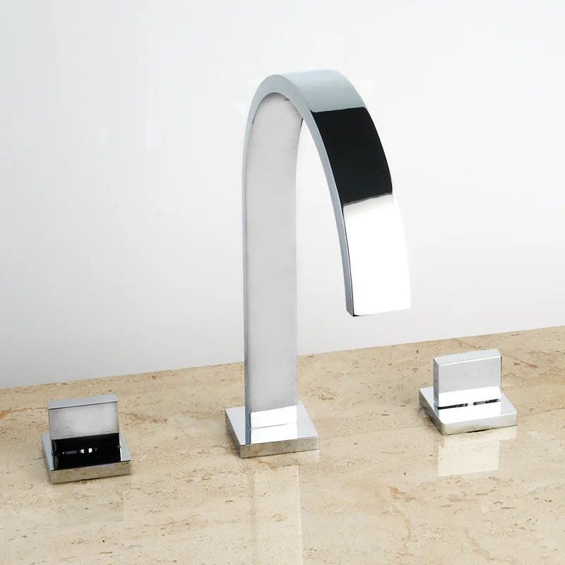 Matte Black Brass Basin Faucets Deck Mounted Bathtub Faucet Waterfall Faucet 3 Hole Double Handle Hot Cold Water Mixer Taps