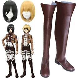 Anime Attack on Titan cosplay Mikasa Ackerman Armin Arlert long boots Shoes wgis Halloween Boots Cosplay Props wigs For women