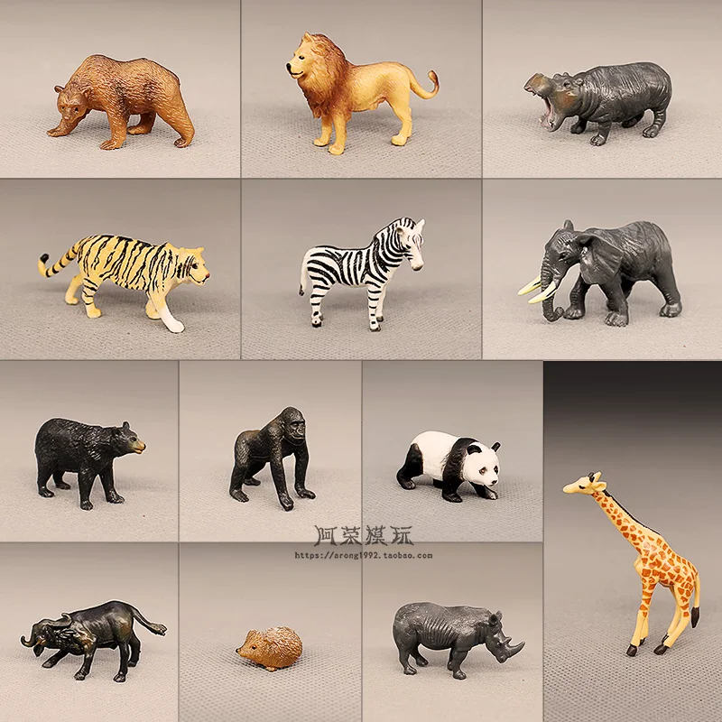 Wild Animal Miniature Model Decor African Lion Tiger Hippo Rhinoceros Giraffe Bear Zebra Orangutan Action Figure Figurine Toys