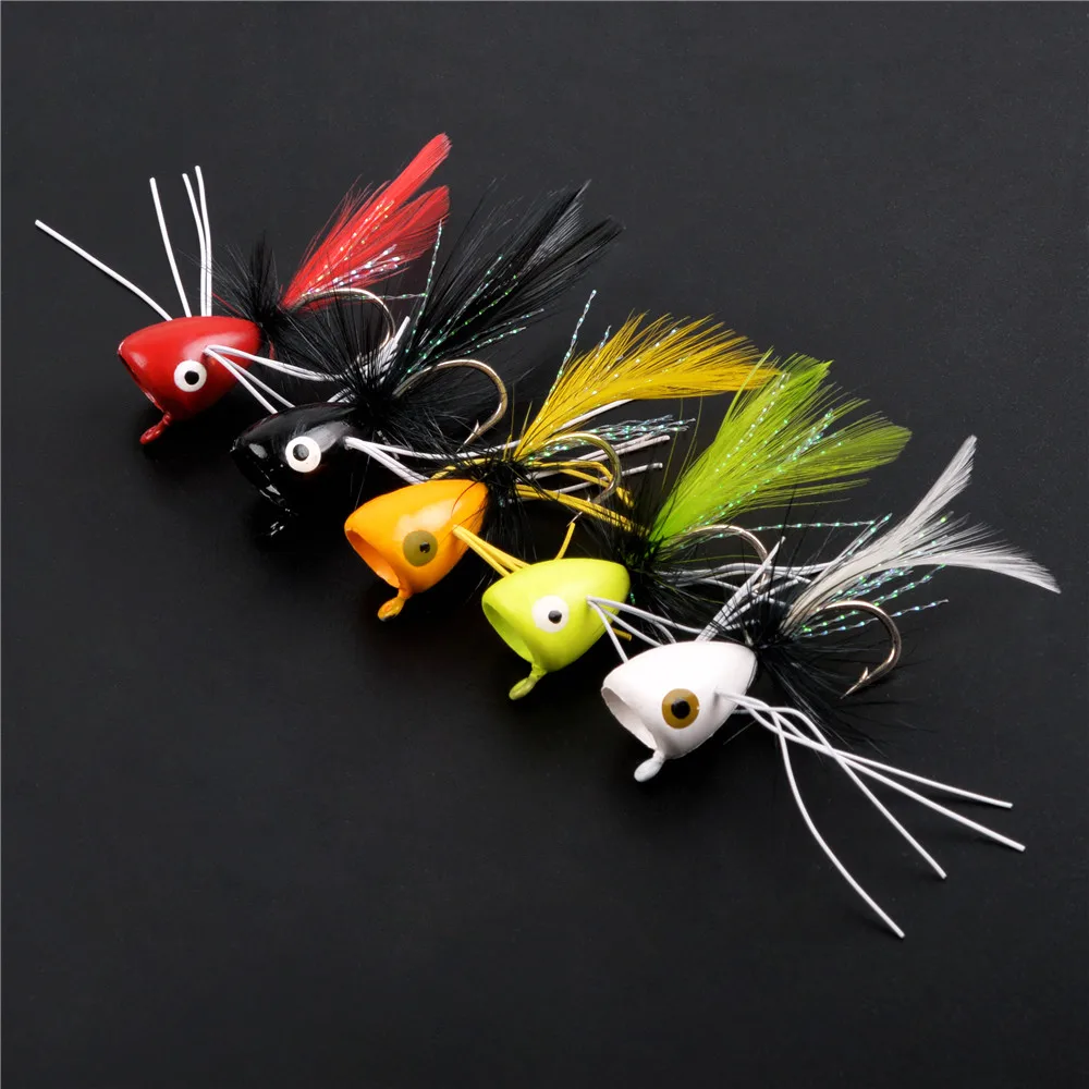 5Pcs Bass Foam floating Popper Jig head Fly Fishing Lure Topwater Panfish Bluegill Bugs Assorted Poppers Artificial Bait Tackle