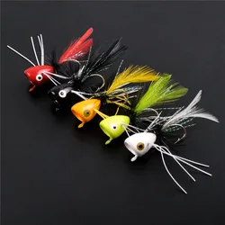 5Pcs Bass Foam floating Popper Jig head Fly Fishing Lure Topwater Panfish Bluegill Bugs Assorted Poppers Artificial Bait Tackle