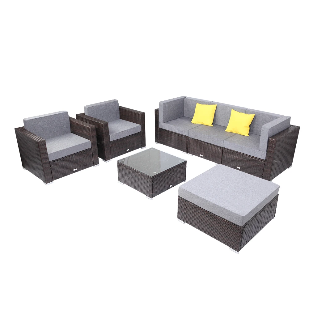 US Warehouse 7 Pieces Patio PE Wicker Rattan Corner Sofa Set Patio Furniture Set In Stock  for the outdoors and Patio