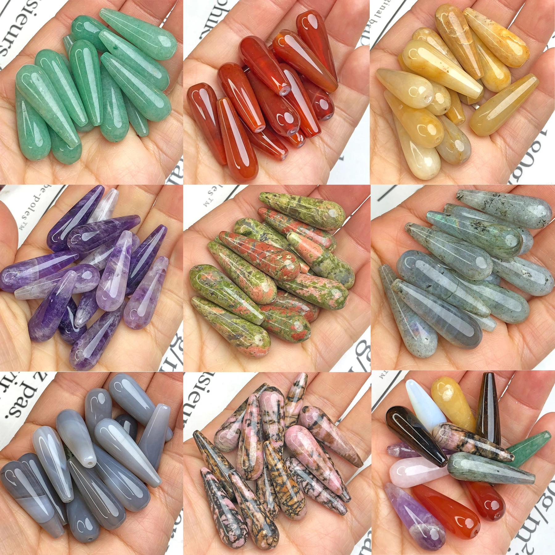 10x30mm Natural Water Drop Agates Tiger Eye Amethysts Unakite Stone Beads Loose Spacer Beads For Jewelry Making Diy Accessories