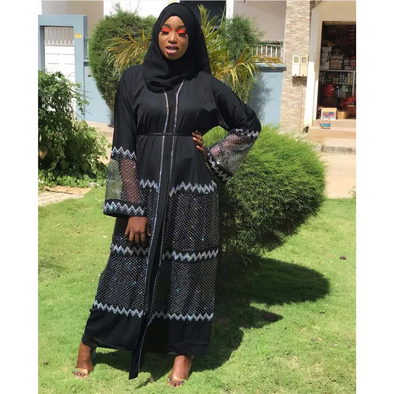 Houseofsd 2024 Ladies Fashion Islam Kaftan Muslim Hijab Abaya African Gauze Sleeves Long Dress Diamond Decoration And Scarf