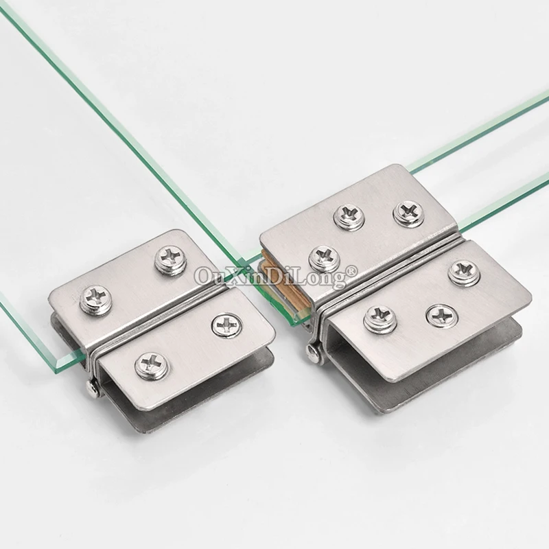 2PCS Stainless Steel Glass Cabinet Hinges Shopping Mall Display Cabinet Door Hinges Showcase Cabinet Door Pivot Hinges Brushed