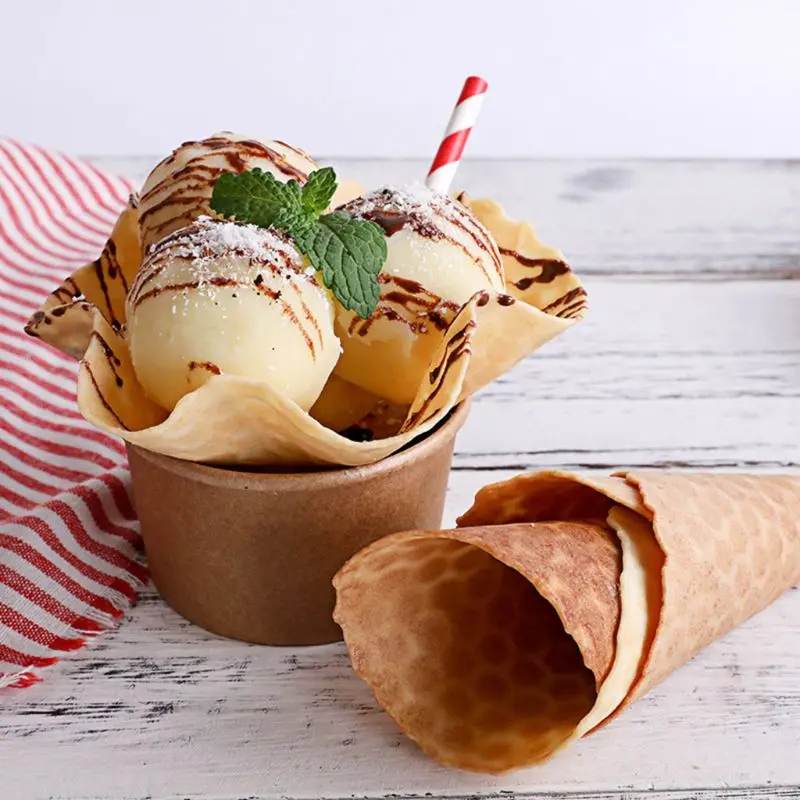 Wooden Ice Cream Cone Mold DIY Egg Roll Omelet Waffle Roller Pastry Roll Baking Decorating Tools