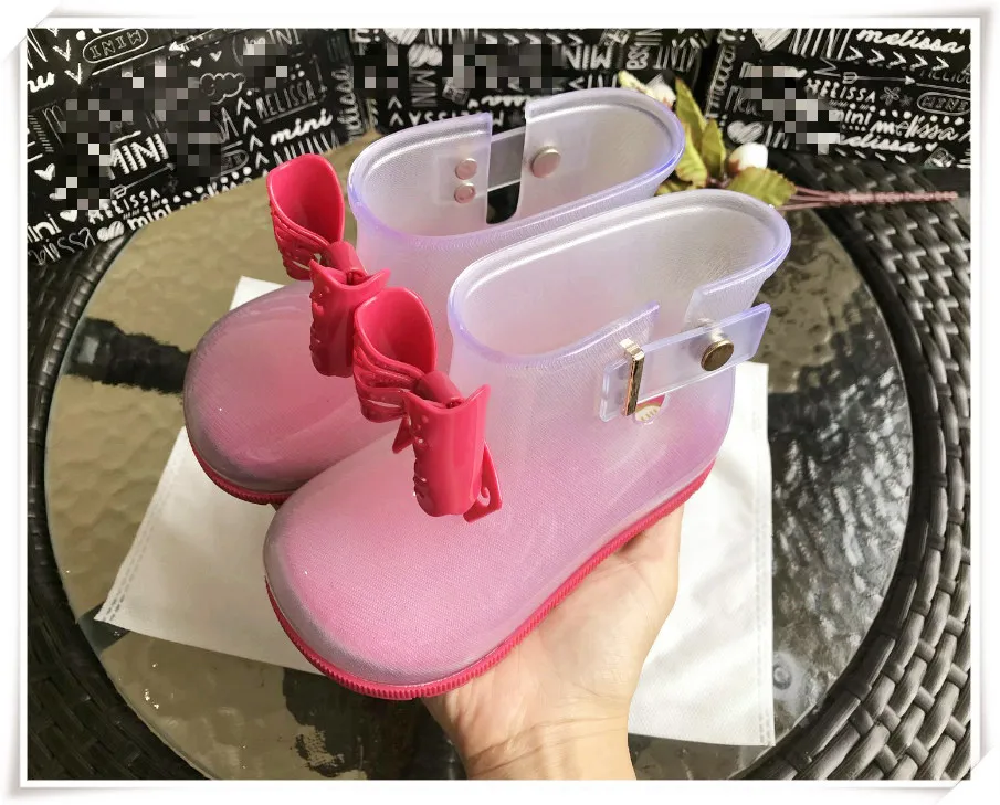 Mini Style Cute Bowtie Girl Rain Boots Ins Kids Water Shoes Baby Boots Waterproof Toddler Rain Boots 13cm-18cm HMI013