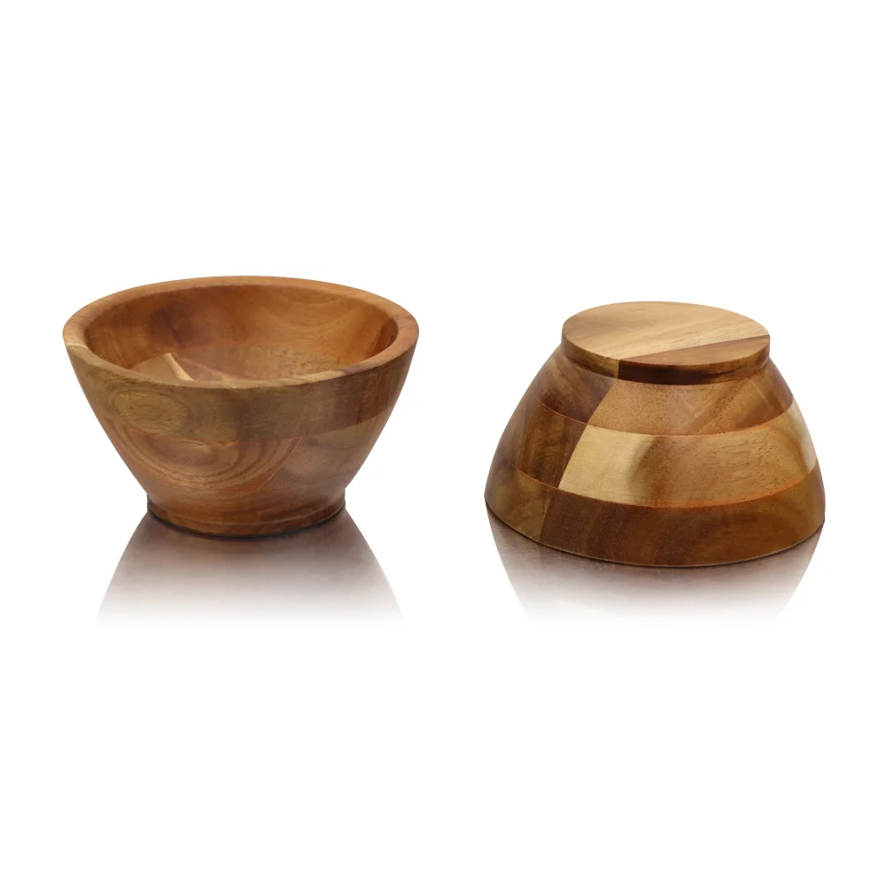 Jaswehome Natural Wooden Bowl Noodle Rice Soup Dessert Bowls Food Container Wooden Utensils Small Acacia Wood Sauce Bowls