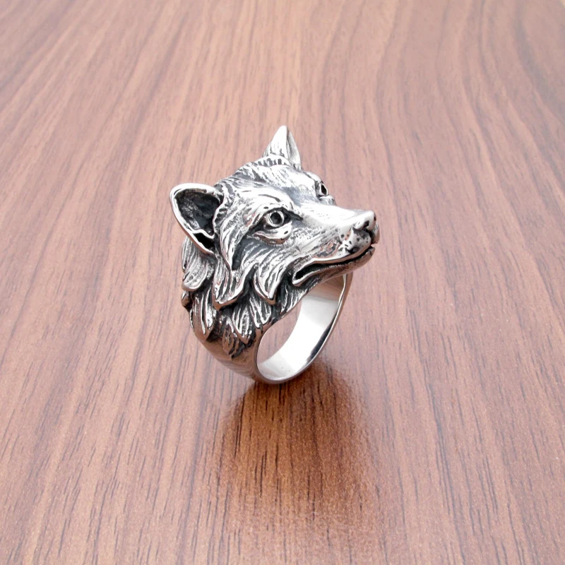 Punk Silver Color 316L Stainless Steel Wild Wolf Biker Ring Men's Fashion Animal Jewelry Gift for Him