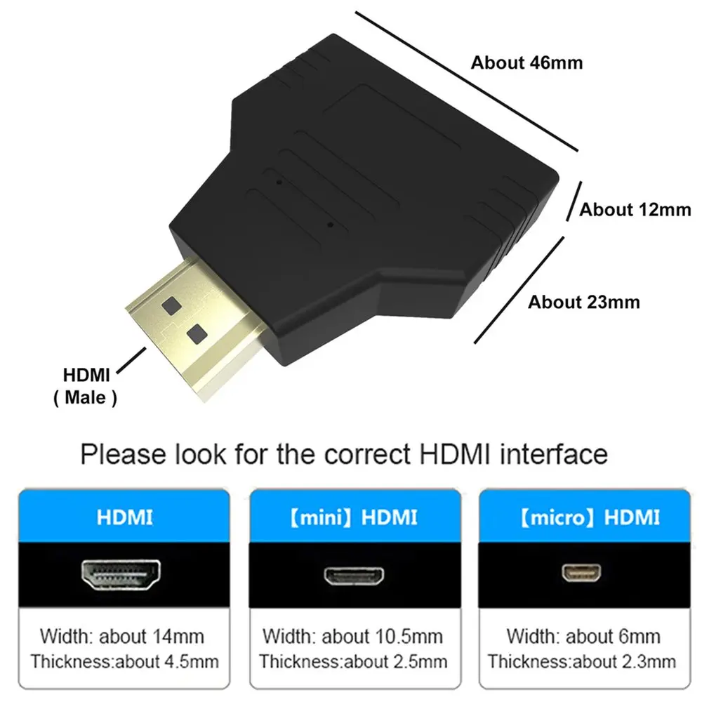 1080p 1 in 2 HDMI Splitter Adapter Male to 2 Female Onversion Head Adapter