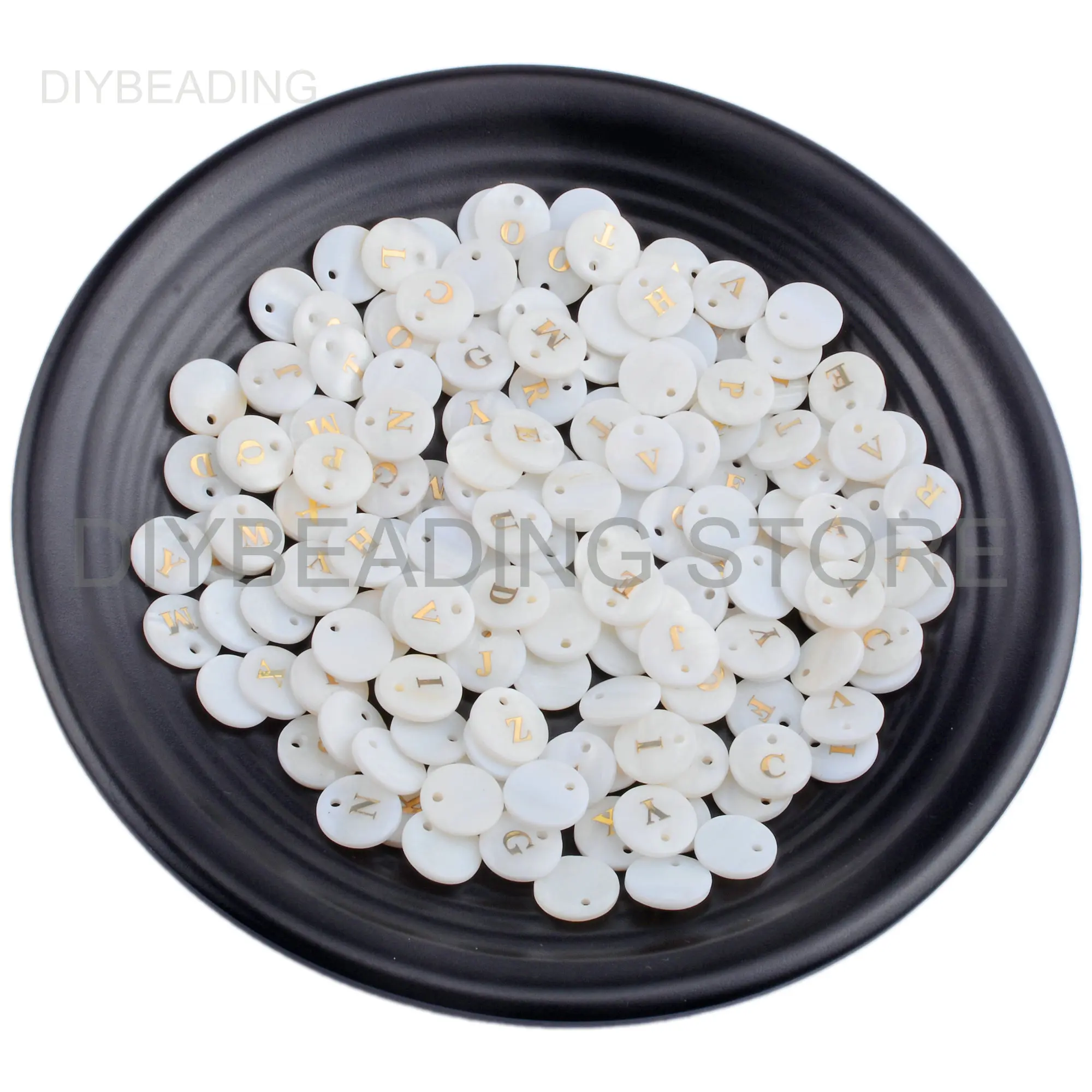 Alphabet Charms for Jewelry Making Natural White Shell Round Accessories for Bracelet Earring A-Z Letter Charm Wholesale(11mm)