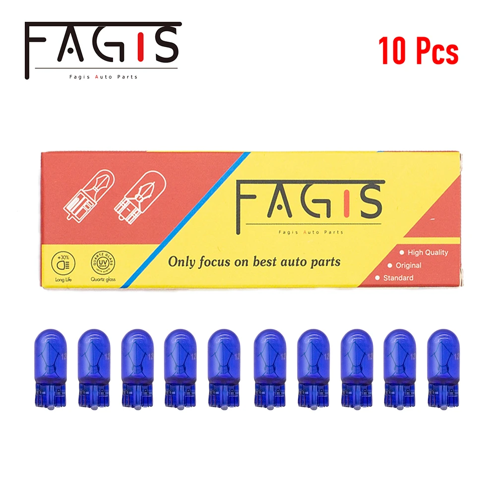 Fagis 10 قطعة T10 W5W 194 168 الطبيعية الأزرق أسافين 12 فولت 5 واط الهالوجين إشارة مصابيح سوبر الأبيض أداة ضوء مصابيح للقراءة