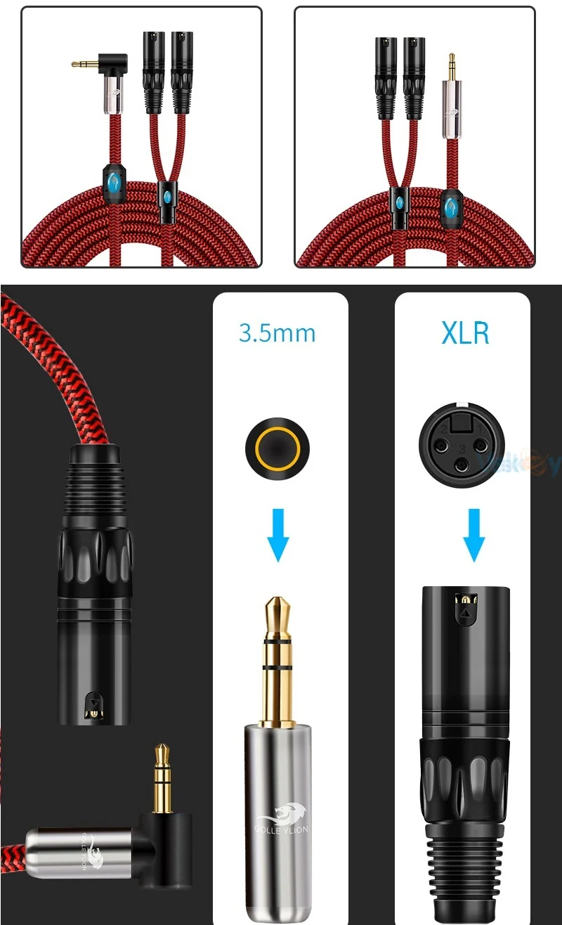 Złącze Stereo 3.5mm do 2 x XLR 3-pinowy męski Adapter kabel Audio do konsoli miksera 3.5 do XLR Y Splitter niezrównoważone ekranowane przewody