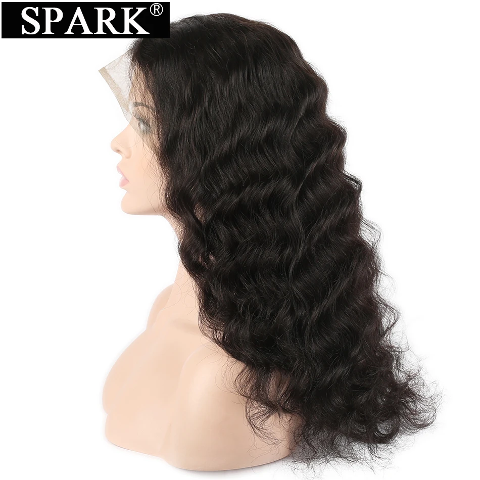 Spark-peruca brasileira com cabelo humano, 13x1, lace wig remy, fios ondulados profundos, parte frontal pré-selecionada