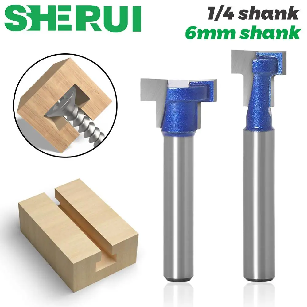 1pc 6mm 1/4inch Shank T-Slot Cutter Router Bit Set Key Hole Bits Hex Bolt T Slotting Milling Cutter for Wood Woodworking Tool