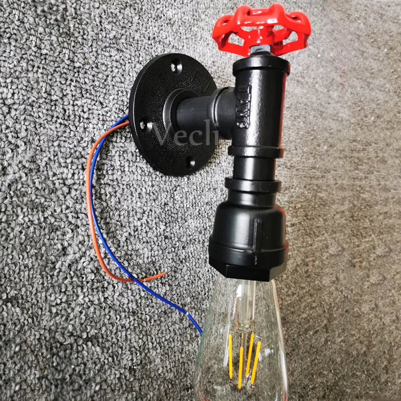 E27 Simple Water Pipe Small Wall Lamp American Industrial Style Retro Wall Lamp Bedside Lamp Attic Restaurant Bar Aisle LampsBra