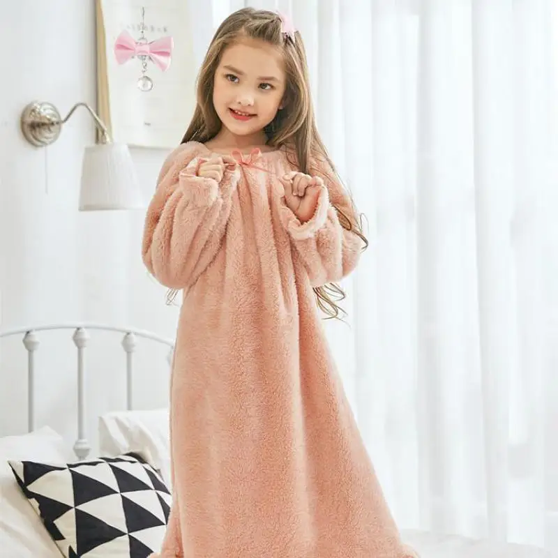 

Autumn Winter Children Flannel Nightdress Toddler Girls Long Sleeve Thermal Nightgowns Girls Ankle Length Bathrobe Home Clothes