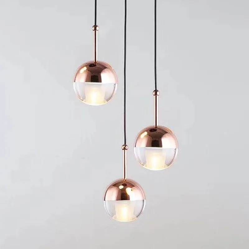 Nordic Rose Gold crystal Ball Pendant Light Personality Design Loft Aisle Bar Living Room Bedside Suspension Light WJ1010