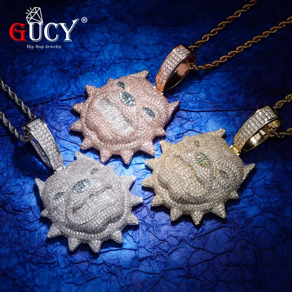 GUCY New Dog Pendant Necklace With Tennis Chain Gold Silver Color Ced Out Cubic Zircon Hip Hop Rock Jewelry For Men Gift