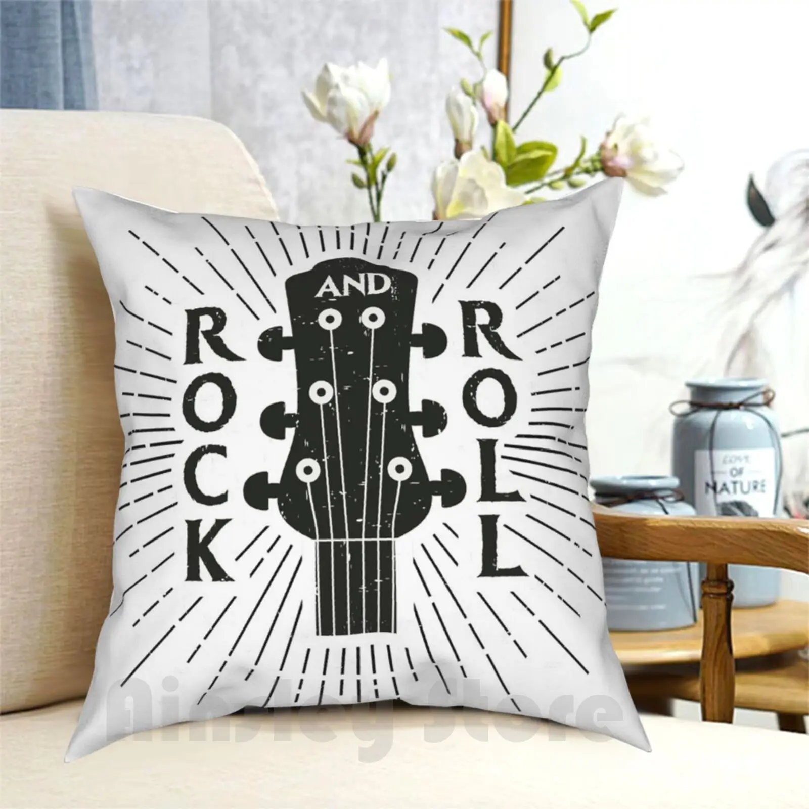 Rock Pillow Case Printed Home Soft Throw Pillow Hard Music Sound And Roll Fan