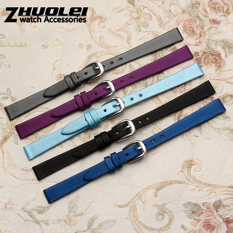 For fossil Child Women Watchbands small wristband 6mm 8mm 10m 12mm Watch Strap with stainless steel buckle Black purple Red