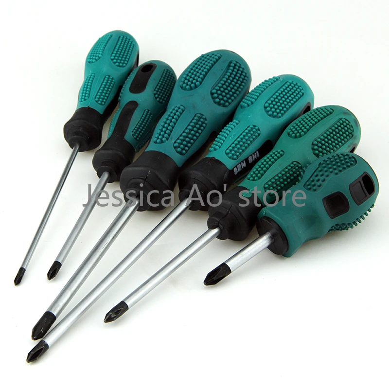 75-200mm Long Shank 3mm 6mm Shank Flat Cross Head Hand Screwdrivers Thin Rod Hand Tools Household Screw Driver Set