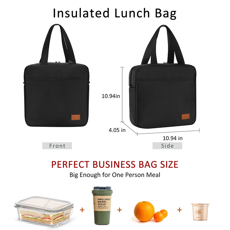 Aosbos Fashion Portable Insulated Canvas Lunch Bag Thermal Food Picnic Lunch Bags for Women Men Solid Cooler Lunch Box Bag New