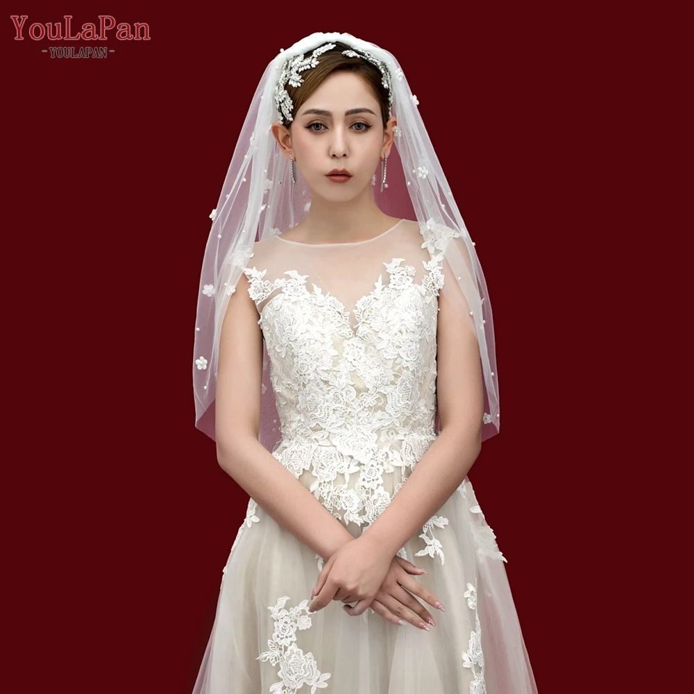 YouLaPan V83 Flower Pearl Bridal Veil Floral Veil Kaftan Moroccan Cathedral Wedding Veils Brides Accessories Ashley Carol