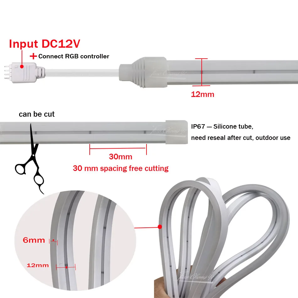 RGB Neon lights 6x12mm 3535 96LEDs/m Flexible LED Strip lithg Tape DC12V Bluetooth-compatible Smart controller 24Key remote Kit