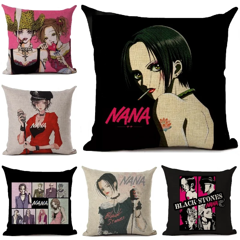 

Nana Anime Japanese Harajuku Manga Pillow Cover Living Room Sofa Square Throw Pillows Home Decoration Cushion Cover