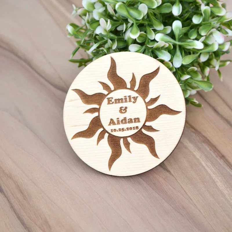 Personized Engraved Wooden Fridge Magnets,Custom Save the Date,Wedding Favors,Laser Engraved Names,Bride Groom Wedding Gifts