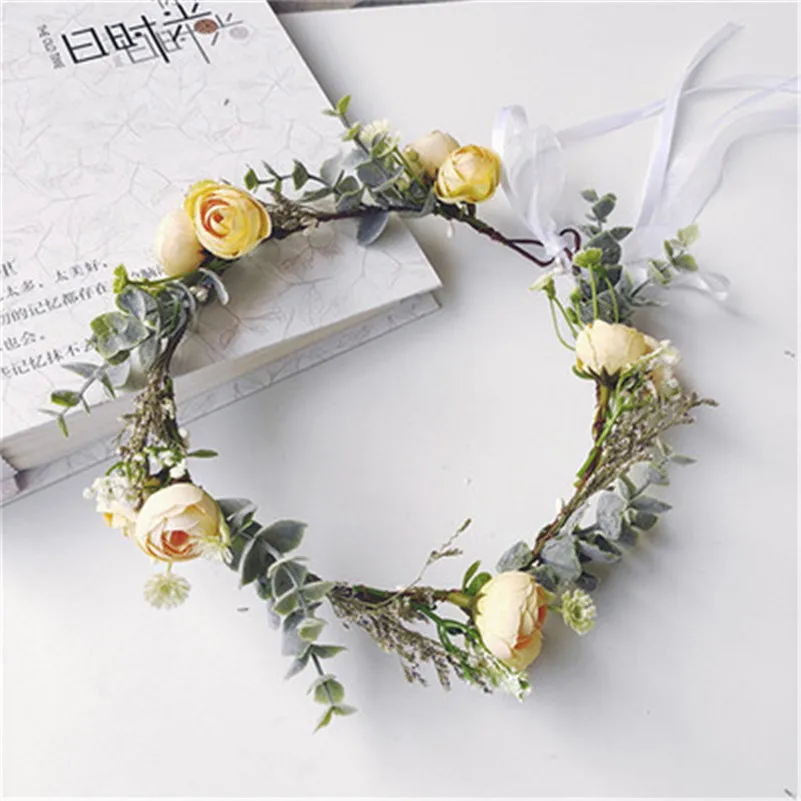 

CC Flower Crown Headband for Women 100% Handmade Wedding Hair Accessories Bridal Forest Style Party Beach Hairwear Wreath 4001
