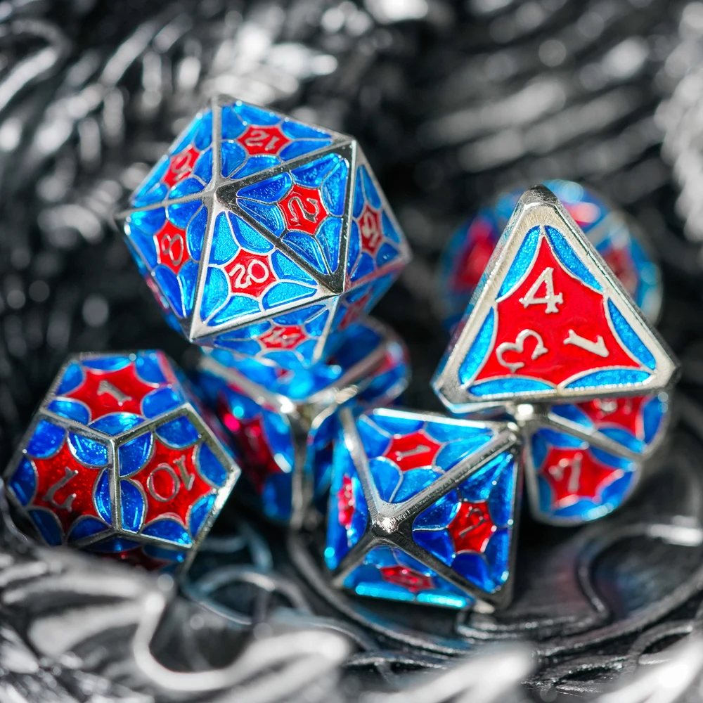 Cusdie Galaxy Metal D&D Dice 7Pcs High-quality D4 D6 D8 D10 D% D12 D20 Polyhedral Dice Set for Pathfinder Role Playing Game MTG