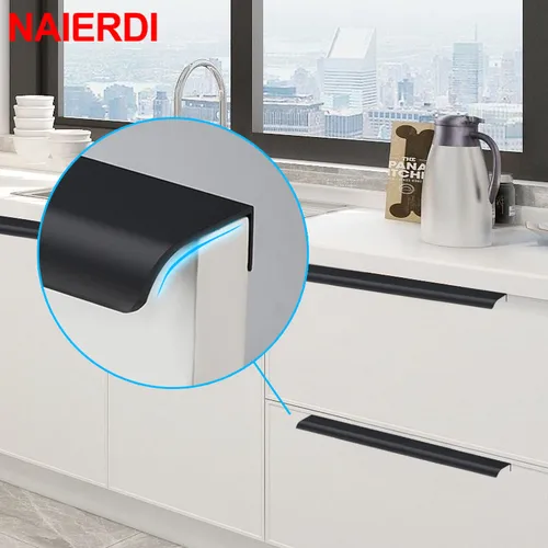 Imagen 2 del producto NAIERDI-tiradores de armario de cocina de aleación de Zinc, tiradores ocultos en negro y plateado, perillas de cajón, manija de muebles para puerta de dormitorio