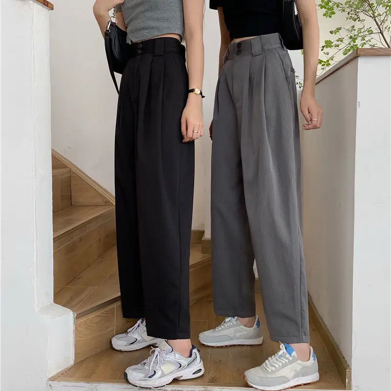 Straight Pants Women BF Style Chic Trendy Ladies Ankle-Length Trousers Summer New All-match College Classic Teens Pantalones Hot