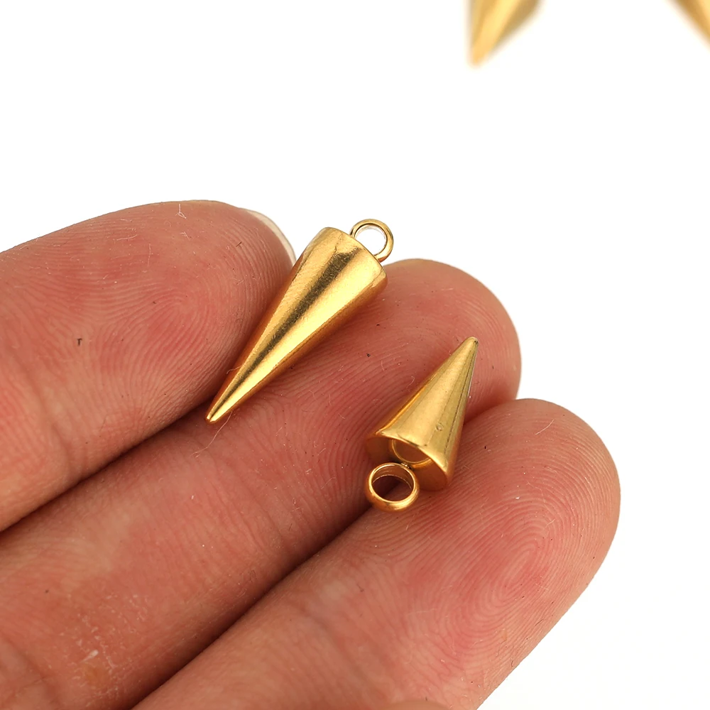 10 Stück Goldfarbene Edelstahl-Kegelanhänger für DIY-Schmuckherstellung, Ohrringe, Anhänger, Handgemachte Armbänder, Zubehör – Detail 3