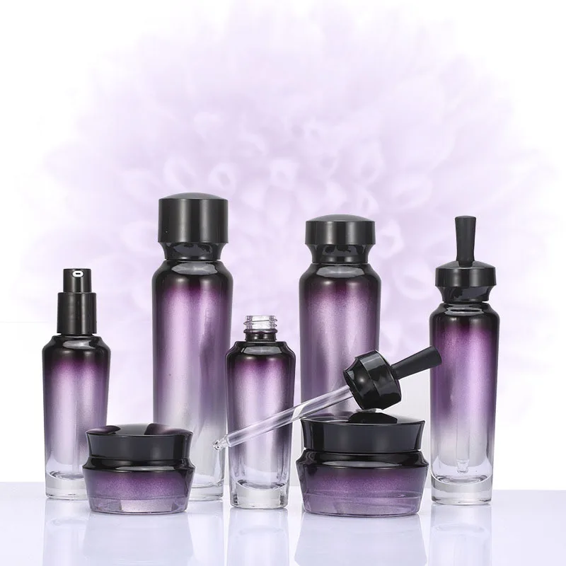 

Glass Pump Bottle 35ml-100ml Dropper Empty Cosmetic Containers Lotion Jars Travel Purple Gradient Ramp Pump Bottle Perfume Jars