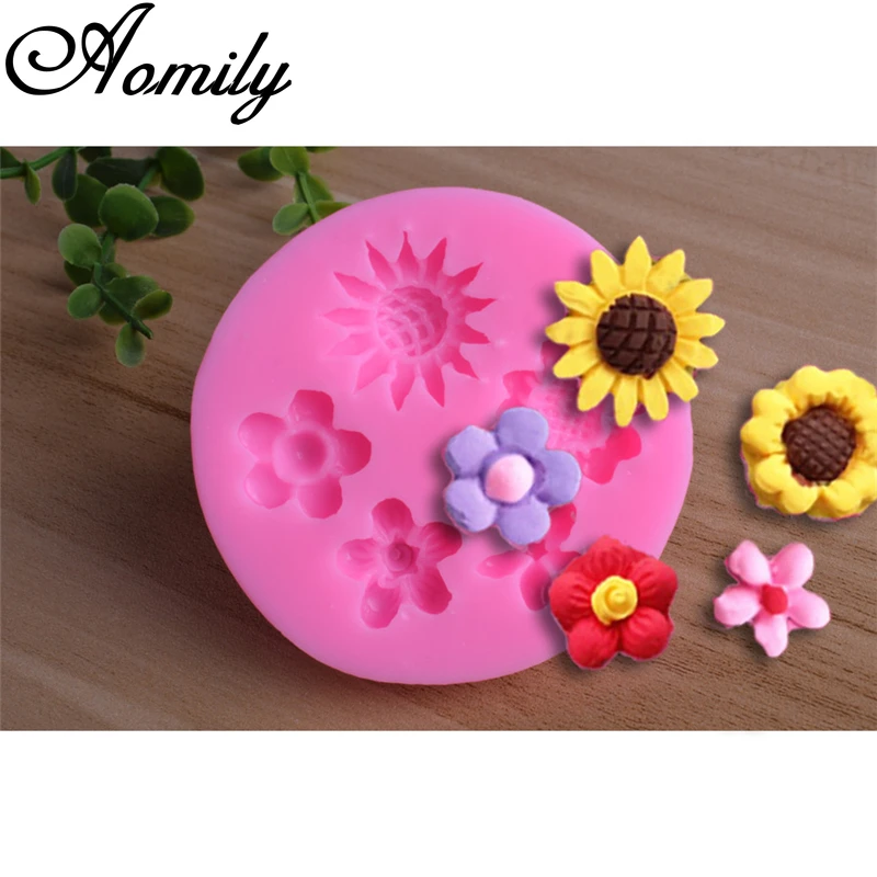 Aomily 4 Types Flower Patten Cake Silicone Molds Fondant Cake Decorating Tools Chocolate Candy Mold Resin Clay Mould Baking Tool