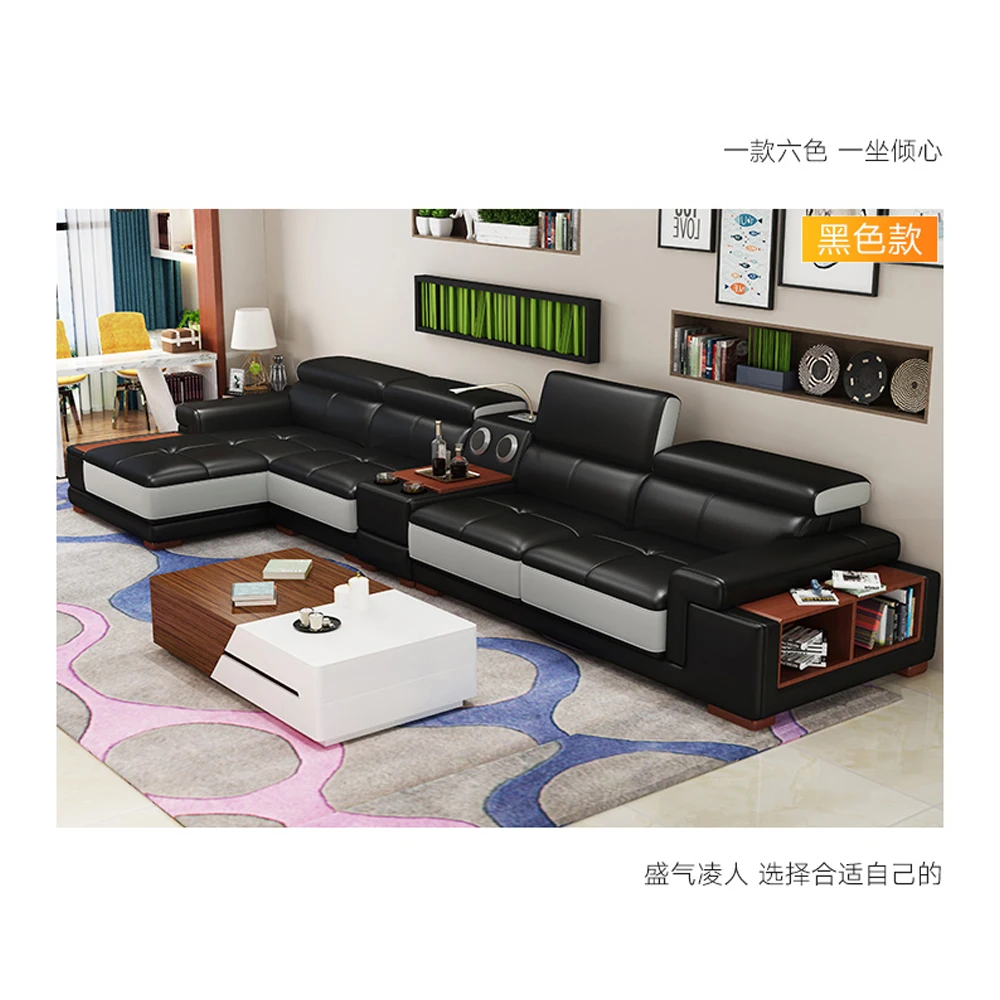 

Living Room Sofa corner sofa real genuine leather sofas with storage speaker LED light muebles de sala moveis para casa