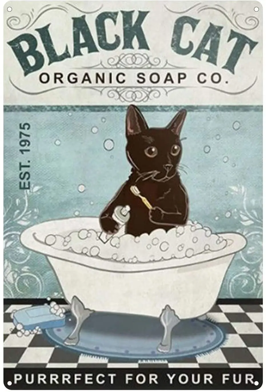 Black Cat Retro Style,Purrrfect for Your Fur,Bar Sign Wall Art Decor Metal Sign Coffee Sign 8X12 Inch