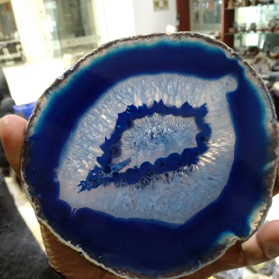 130mm  Large BLUE Agate Slice Geode Polished Crystal Quartz