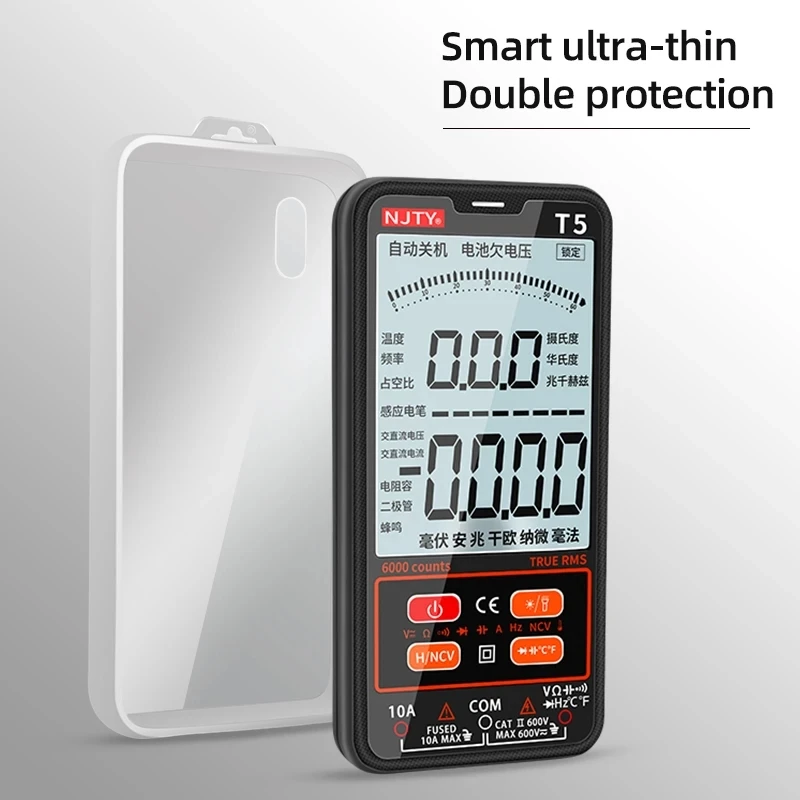 NJTY New Digital Multimeter Smart Ultra-thin portable 6000 Counts TRMS AC/DC Current Voltage NCV Resistor-capacitor °C/°F Tester